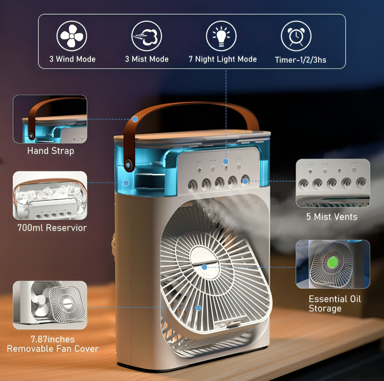 Mini Frost Fan – Portable Air Cooler & Humidifier with Adjustable Speeds and Water Tank