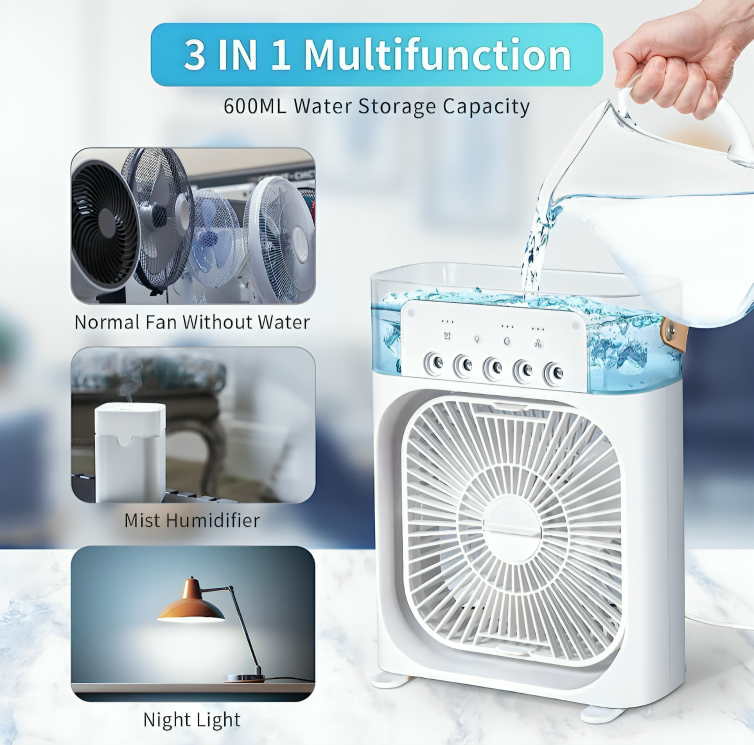 Mini Frost Fan – Portable Air Cooler & Humidifier with Adjustable Speeds and Water Tank