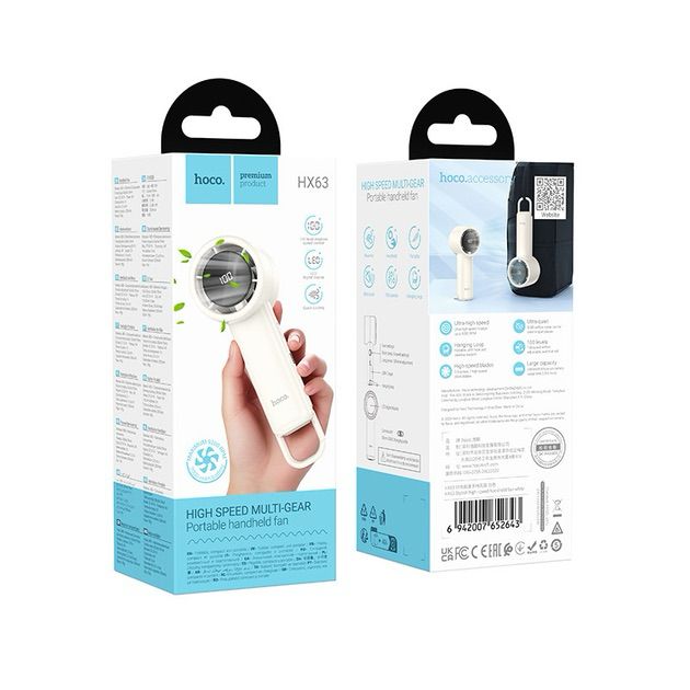 Hoco Portable Handheld Mini Fan with LED Display – Rechargeable USB Personal Fan
