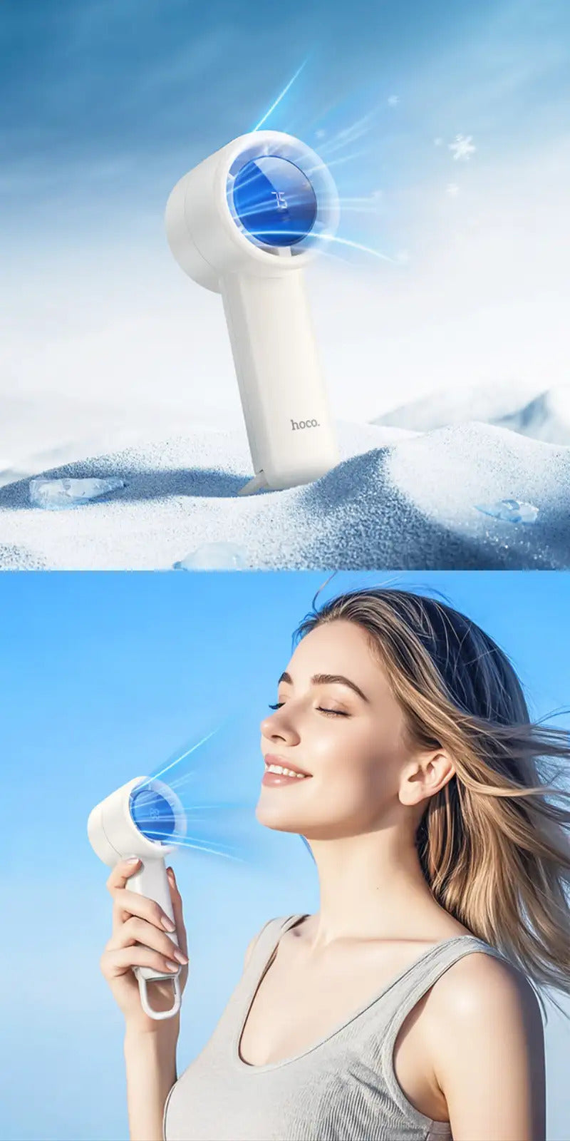 Hoco Portable Handheld Mini Fan with LED Display – Rechargeable USB Personal Fan